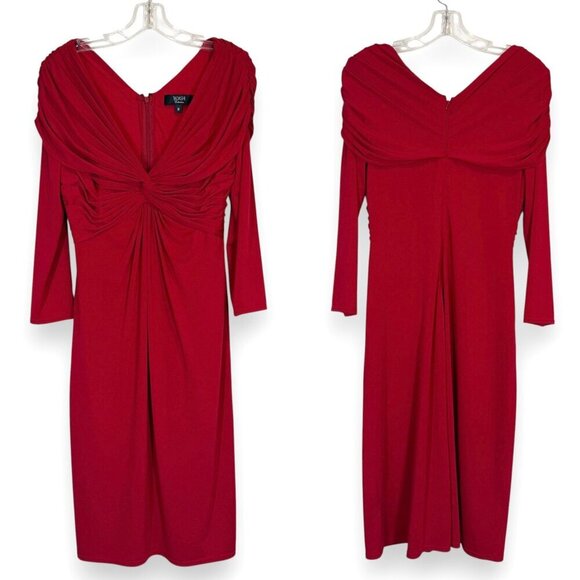 Tadashi Collection Red Dress Medium Red Cocktail Holiday Jersey Sheath - Picture 10 of 10